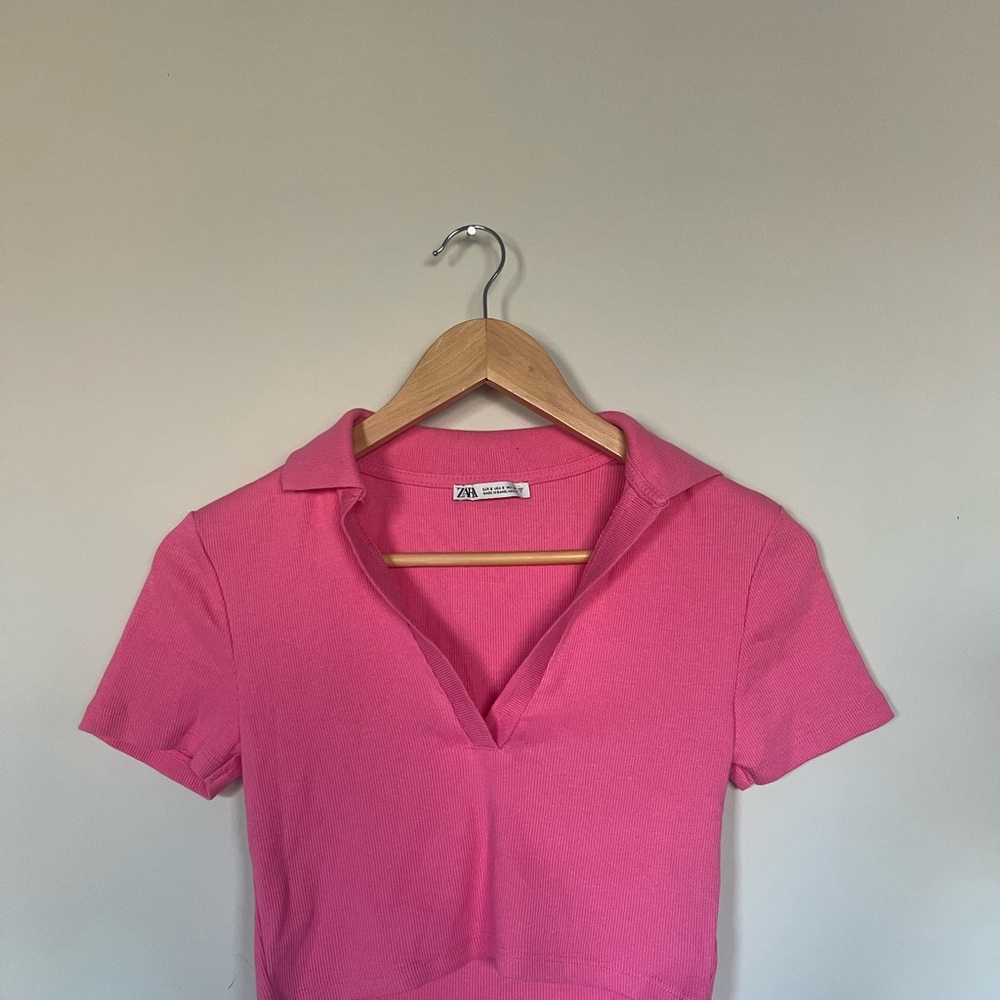 Zara | Pretty in Pink | Fitted Crop Polo Top